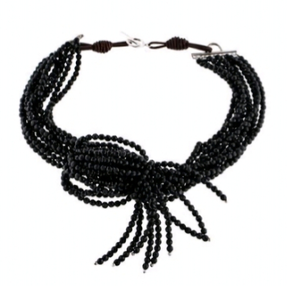 Brunello Cucinelli Jewelry - BRUNELLO CUCINELLI | Onyx & Leather Multistrand Necklace black